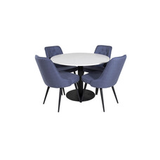 ebuy24 RazziaWH eethoek eetkamertafel terazzo wit en 4 Velvet Deluxe eetkamerstal blauw, zwart.