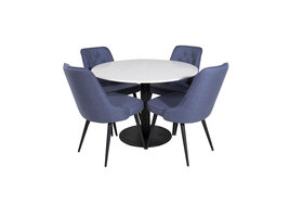 ebuy24 RazziaWH eethoek eetkamertafel terazzo wit en 4 Velvet Deluxe eetkamerstal blauw, zwart.