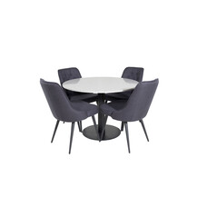 ebuy24 RazziaGR eethoek eetkamertafel terazzo grijs en 4 Velvet Deluxe eetkamerstal zwart.