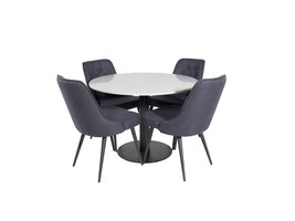 ebuy24 RazziaGR eethoek eetkamertafel terazzo grijs en 4 Velvet Deluxe eetkamerstal zwart.