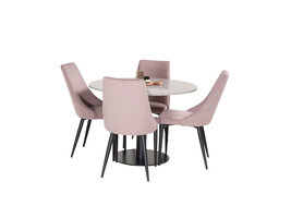 ebuy24 RazziaGR eethoek eetkamertafel terazzo grijs en 4 Leone eetkamerstal fluweel roze, zwart.