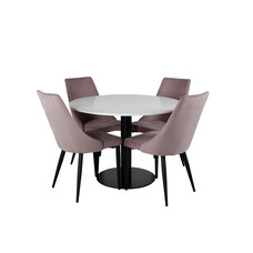 ebuy24 RazziaWH eethoek eetkamertafel terazzo wit en 4 Leone eetkamerstal fluweel roze, zwart.