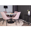 ebuy24 RazziaWH eethoek eetkamertafel terazzo wit en 4 Leone eetkamerstal fluweel roze, zwart.