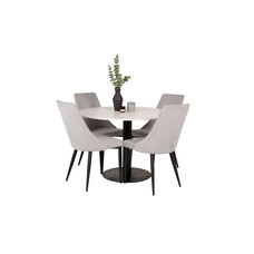 ebuy24 RazziaWH eethoek eetkamertafel terazzo wit en 4 Leone eetkamerstal fluweel lichtgrijs, zwart.