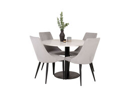 ebuy24 RazziaWH eethoek eetkamertafel terazzo wit en 4 Leone eetkamerstal fluweel lichtgrijs, zwart.