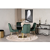 ebuy24 EstelleÃ˜106BLBR eethoek eetkamertafel zwart, marmer en 4 Velvet Deluxe eetkamerstal velours groente, messing decor.