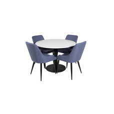 ebuy24 RazziaWH eethoek eetkamertafel terazzo wit en 4 Plaza eetkamerstal blauw, zwart.