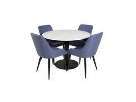 ebuy24 RazziaWH eethoek eetkamertafel terazzo wit en 4 Plaza eetkamerstal blauw, zwart.