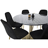 ebuy24 EstelleÃ˜106BLBR eethoek eetkamertafel zwart, marmer en 6 Polar eetkamerstal velours zwart, messing decor.
