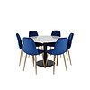 ebuy24 EstelleÃ˜106WHBL eethoek eetkamertafel wit, marmer en 6 Polar eetkamerstal velours blauw, messing decor.