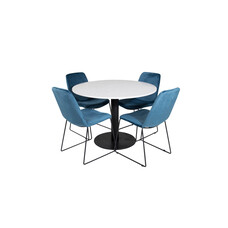 ebuy24 RazziaWH eethoek eetkamertafel terazzo wit en 4 Muce eetkamerstal velours blauw.