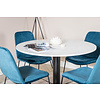 ebuy24 RazziaWH eethoek eetkamertafel terazzo wit en 4 Muce eetkamerstal velours blauw.