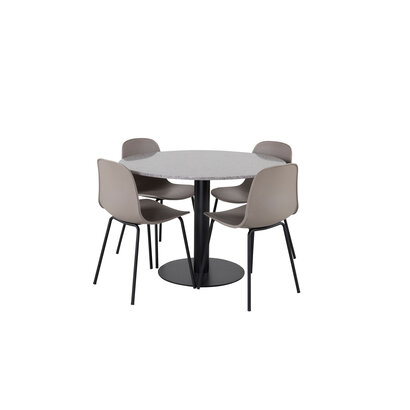 ebuy24 RazziaGR eethoek eetkamertafel terazzo grijs en 4 Arctic eetkamerstal khaki, zwart.