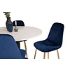 ebuy24 RazziaWH eethoek eetkamertafel terazzo wit en 4 Polar eetkamerstal velours blauw, messing decor.