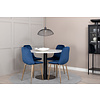 ebuy24 RazziaWH eethoek eetkamertafel terazzo wit en 4 Polar eetkamerstal velours blauw, messing decor.