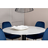 ebuy24 RazziaWH eethoek eetkamertafel terazzo wit en 4 Polar eetkamerstal velours blauw, messing decor.