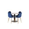 ebuy24 RazziaGR eethoek eetkamertafel terazzo grijs en 4 Polar eetkamerstal velours blauw, messing decor.