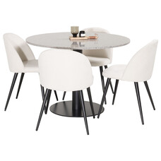 ebuy24 RazziaGR eethoek eetkamertafel terazzo grijs en 4 Velvet eetkamerstal fluweel beige, zwart.