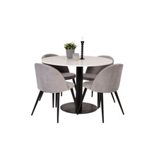 ebuy24 RazziaWH eethoek eetkamertafel terazzo wit en 4 Velvet eetkamerstal velours lichtgrijs.