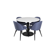 ebuy24 RazziaWH eethoek eetkamertafel terazzo wit en 4 Velvet eetkamerstal blauw.