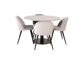 ebuy24 RazziaGR eethoek eetkamertafel terazzo grijs en 4 Velvet eetkamerstal velours lichtgrijs.