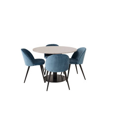 ebuy24 RazziaGR eethoek eetkamertafel terazzo grijs en 4 Velvet eetkamerstal velours blauw, zwart.