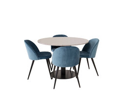 ebuy24 RazziaGR eethoek eetkamertafel terazzo grijs en 4 Velvet eetkamerstal velours blauw, zwart.