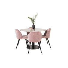 ebuy24 RazziaGR eethoek eetkamertafel terazzo grijs en 4 Velvet eetkamerstal velours roze, zwart.