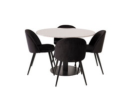 ebuy24 RazziaGR eethoek eetkamertafel terazzo grijs en 4 Velvet eetkamerstal velours zwart.