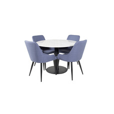 ebuy24 EstelleØ106WHBL eethoek eetkamertafel wit, marmer en 4 Plaza eetkamerstal blauw, zwart.