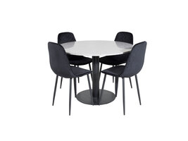 ebuy24 RazziaGR eethoek eetkamertafel terazzo grijs en 4 Polar Diamond eetkamerstal velours zwart.