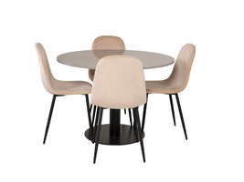 ebuy24 RazziaGR eethoek eetkamertafel terazzo grijs en 4 Polar eetkamerstal velours beige.