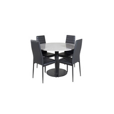 ebuy24 RazziaGR eethoek eetkamertafel terazzo grijs en 4 Slim High Back eetkamerstal PU kunstleer zwart.