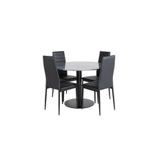 ebuy24 EstelleÃ˜106BLBL eethoek eetkamertafel zwart, marmer en 4 Slim High Back eetkamerstal PU kunstleer zwart.