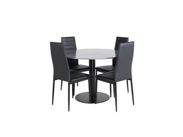 ebuy24 EstelleØ106BLBL eethoek eetkamertafel zwart, marmer en 4 Slim High Back eetkamerstal PU kunstleer zwart.