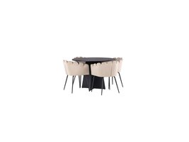 ebuy24 Bootcut eethoek tafel zwart en 4 Limhamn stoelen beige.