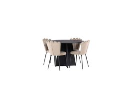 ebuy24 Bootcut eethoek tafel zwart en 4 Limhamn stoelen beige.