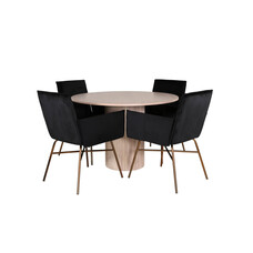 ebuy24 BiancaROWW eethoek eetkamertafel eik fineer wit washed en 4 Pippi eetkamerstal velours zwart.