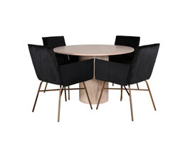 ebuy24 BiancaROWW eethoek eetkamertafel eik fineer wit washed en 4 Pippi eetkamerstal velours zwart.