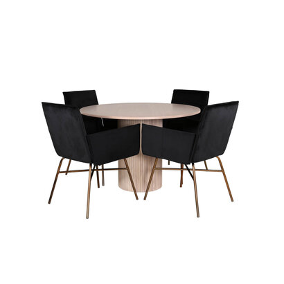 ebuy24 BiancaROWW eethoek eetkamertafel eik fineer wit washed en 4 Pippi eetkamerstal velours zwart.