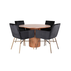 ebuy24 BiancaROWA eethoek eetkamertafel eik fineer en 4 Pippi eetkamerstal velours zwart.