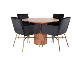 ebuy24 BiancaROWA eethoek eetkamertafel eik fineer en 4 Pippi eetkamerstal velours zwart.