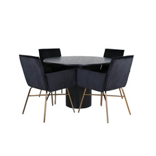 ebuy24 BiancaROBL eethoek eetkamertafel zwart en 4 Pippi eetkamerstal velours zwart.