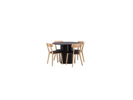 ebuy24 Olivia eethoek tafel zwart en 4 Sanjos stoelen naturel.