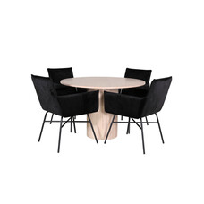 ebuy24 BiancaROWW eethoek eetkamertafel eik fineer wit washed en 4 Pippi eetkamerstal velours zwart.