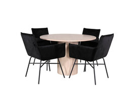 ebuy24 BiancaROWW eethoek eetkamertafel eik fineer wit washed en 4 Pippi eetkamerstal velours zwart.