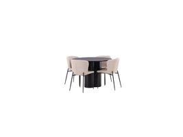 ebuy24 Olivia eethoek tafel zwart en 4 Modesto stoelen beige.