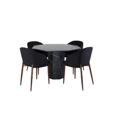 ebuy24 Marbs eethoek eetkamertafel zwart marmer decor en 4 Arch eetkamerstal zwart.