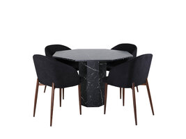 ebuy24 Marbs eethoek eetkamertafel zwart marmer decor en 4 Arch eetkamerstal zwart.