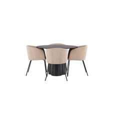 ebuy24 Olivia eethoek tafel zwart en 4 berit stoelen beige.